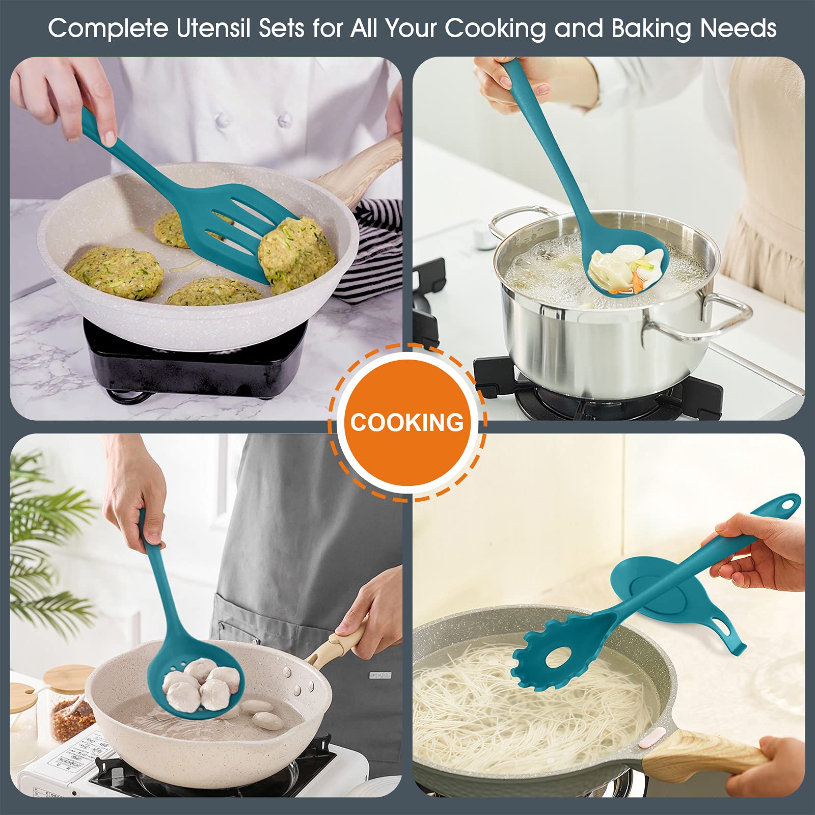 Espátula de silicona E-far suave y resistente para platos delicados.