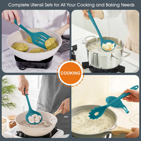 Espátula de silicona E-far suave y resistente para platos delicados.