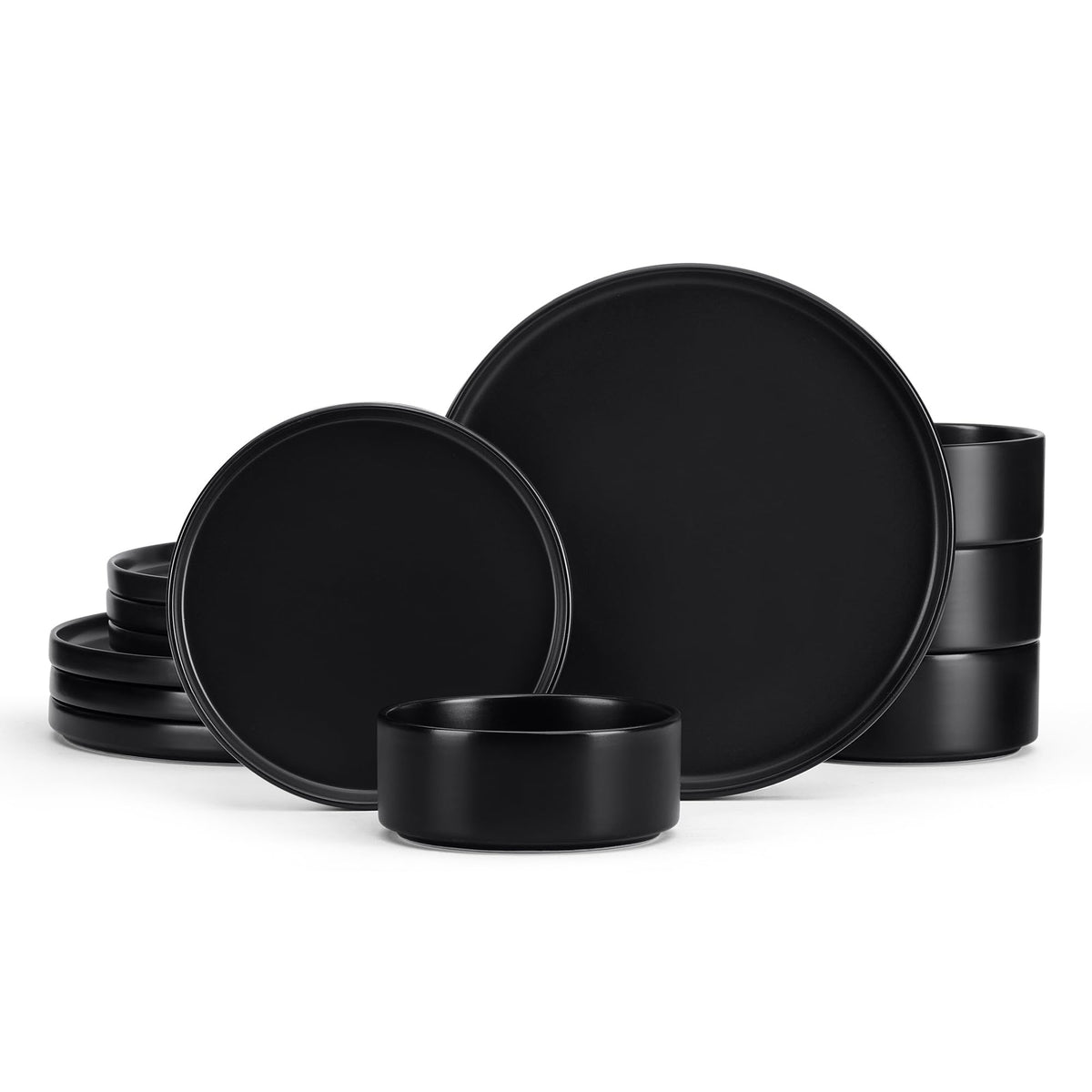 E-far cerámica de gres plato de cena 10,5 pulgadas negro mate, acabado resistente