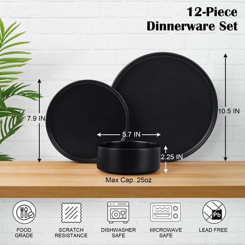 E-far cerámica de gres plato de postre 7,9 pulgadas negro mate