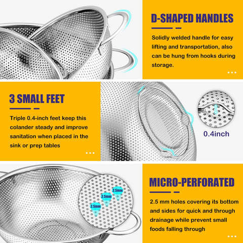 Mango durable en colador E-far facilita levantar y verter