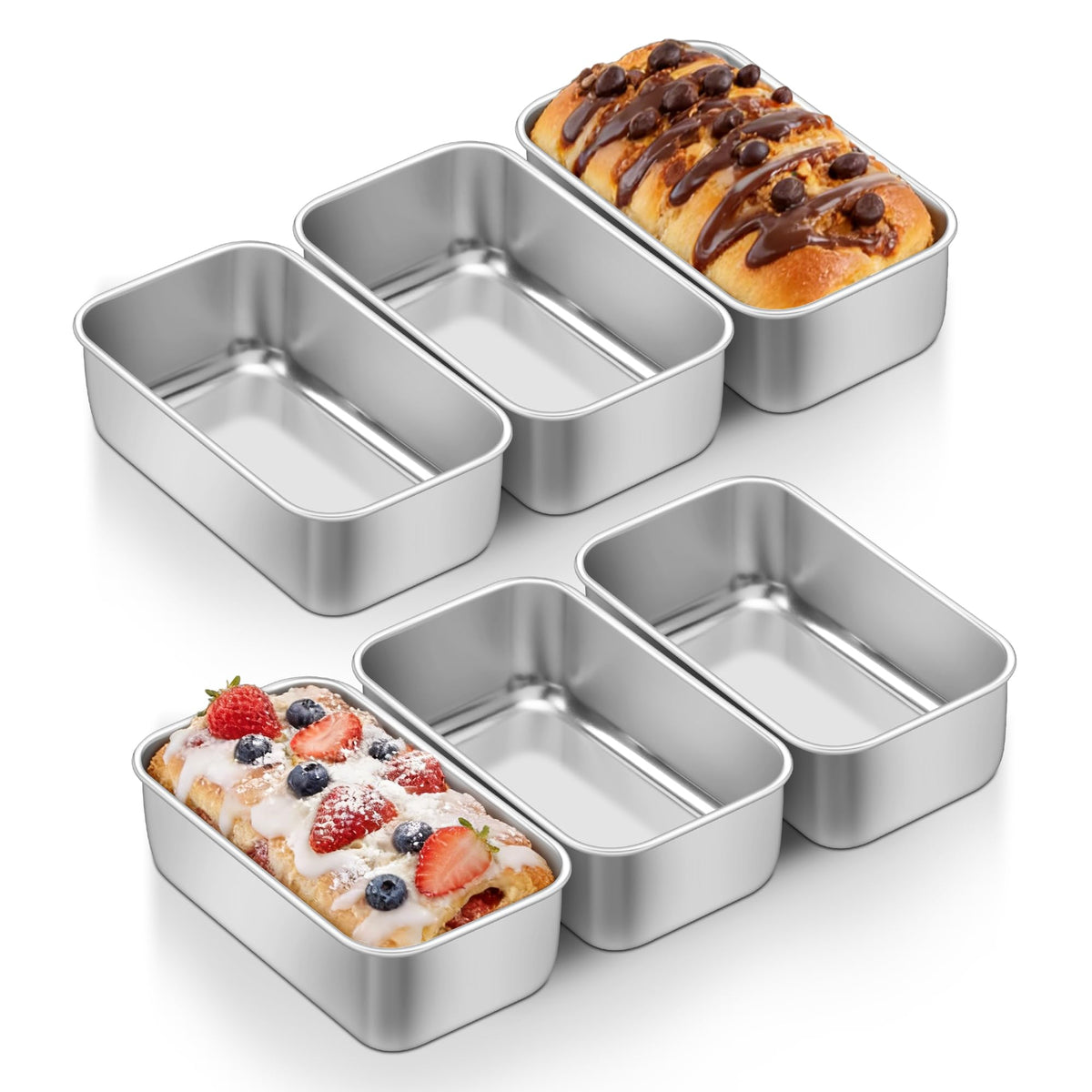 Moldes mini-pan E-far en acero inoxidable para porciones uniformes en cada horneado.