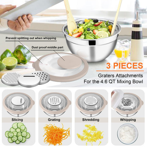 Ralladores triples para tazones E-far, ideales para queso y verduras.