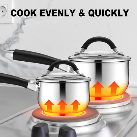 Sartén E-far de acero inoxidable sin recubrimiento para cocinar con seguridad.