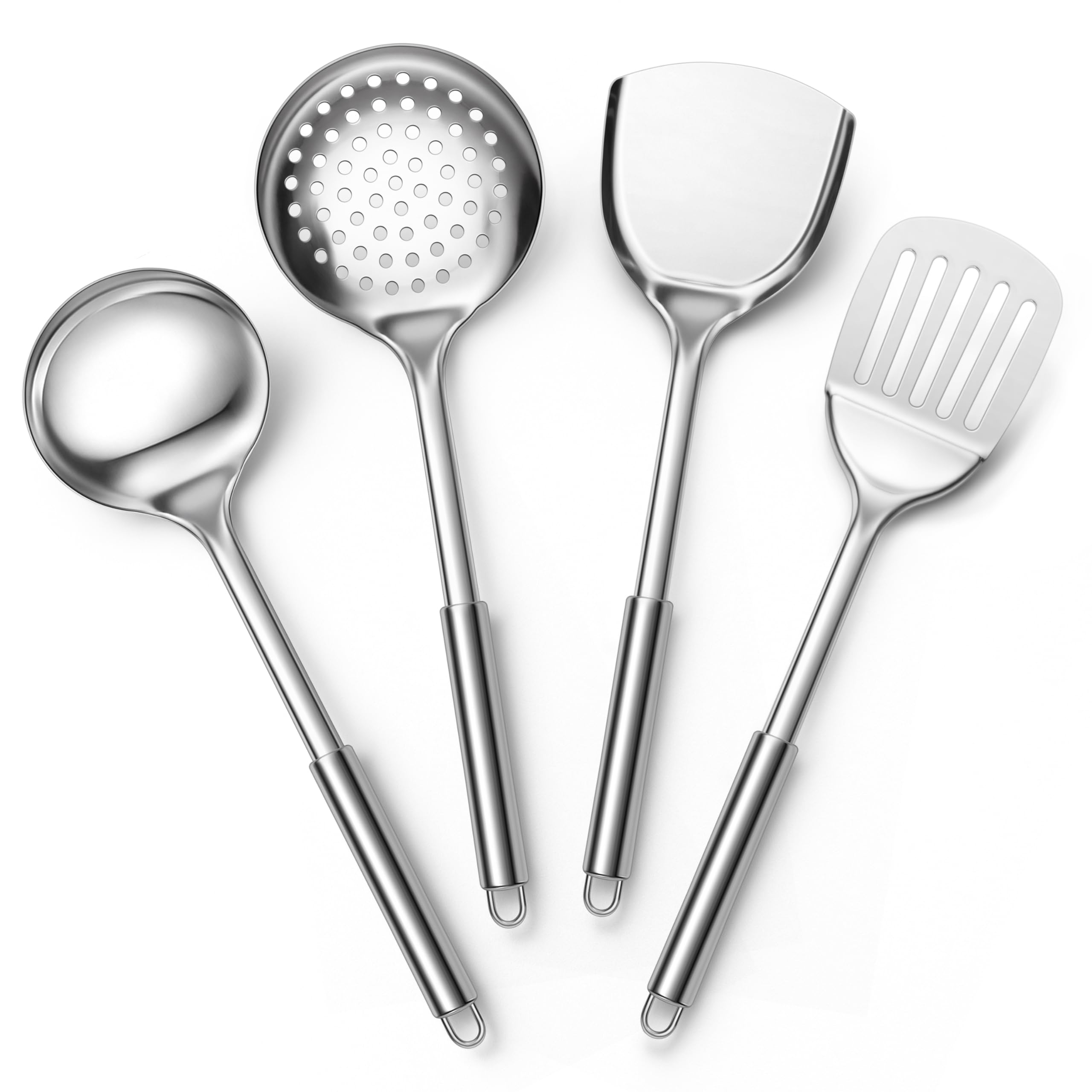 Cucharón de sopa E-far en acero inoxidable, ideal para servir caldos sin fisuras