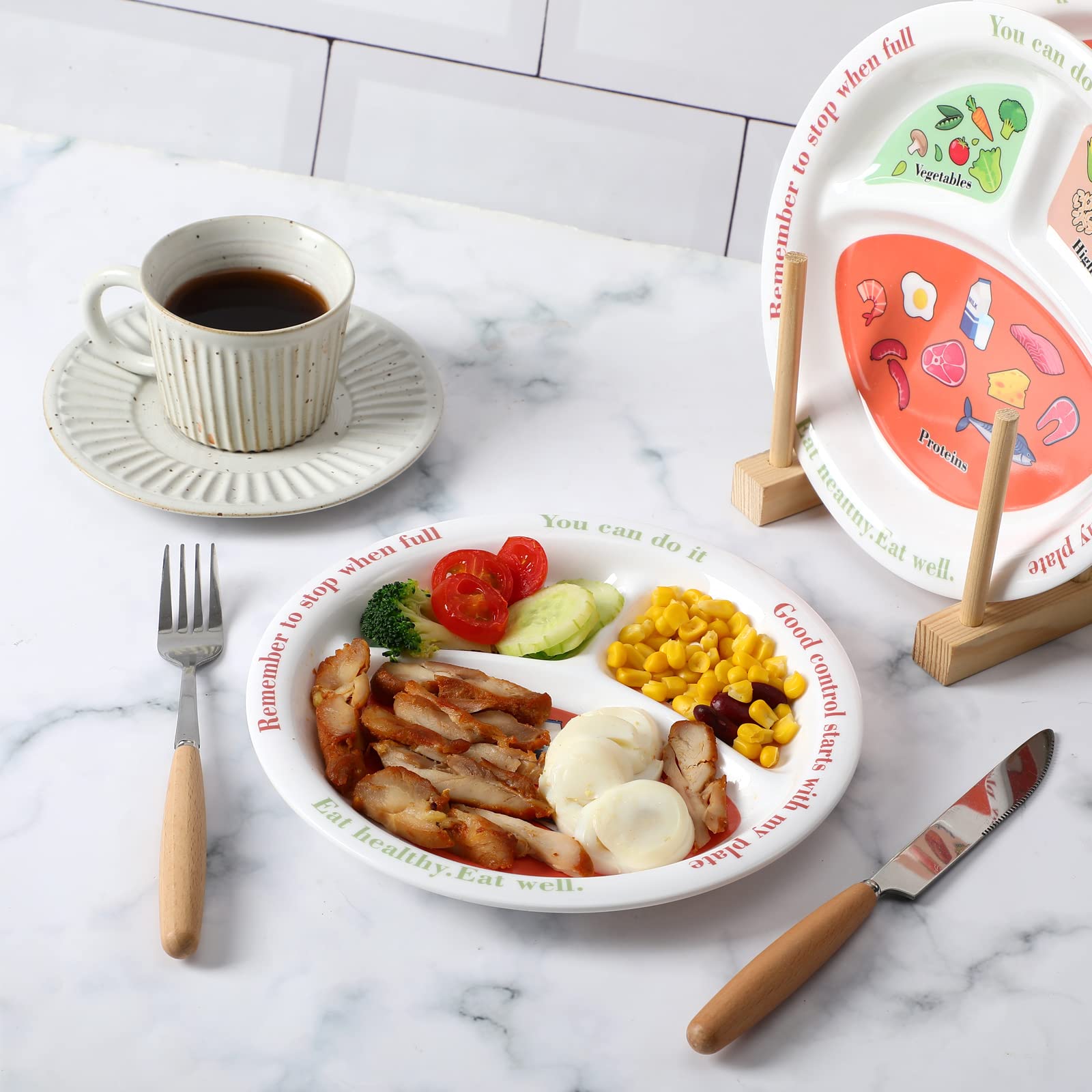 Eaasty plato con dibujos de alimentos ayuda a hacer más divertido comer saludable.