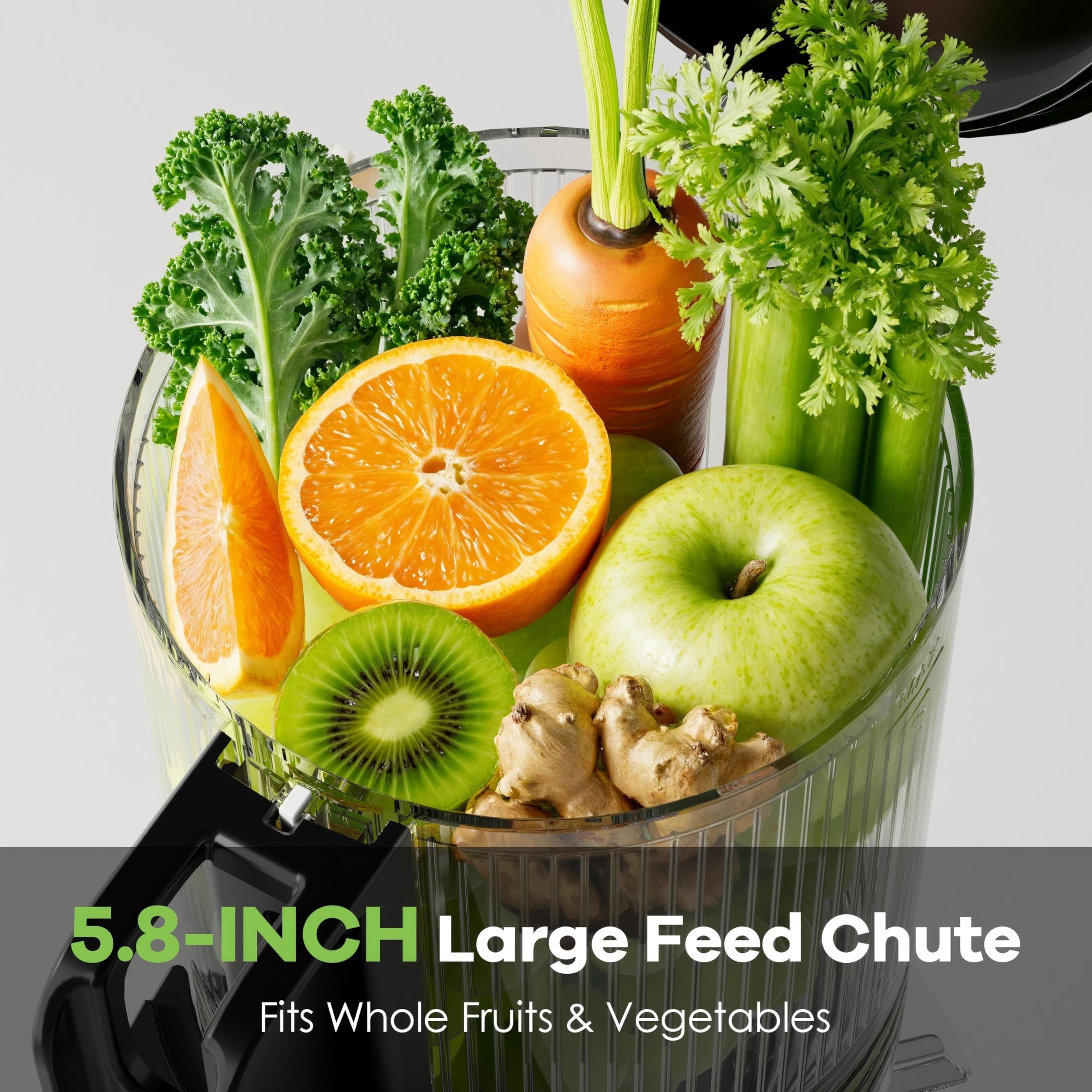 EanOruus Exprimidor con boquilla de alimentación de 5,8 pulgadas facilita jugos sin pre-corte.