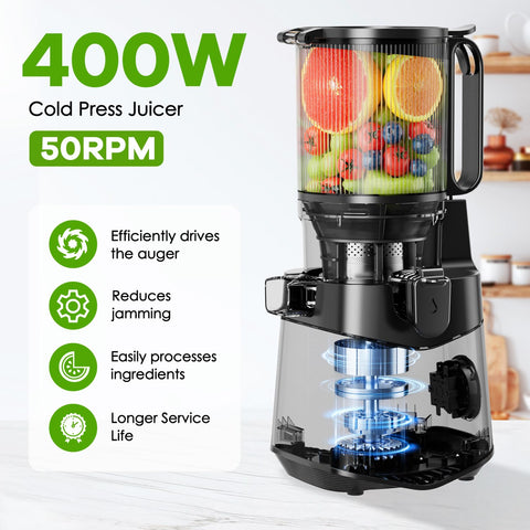 EanOruus motor de 400 W, prensado en frío para jugos densos.