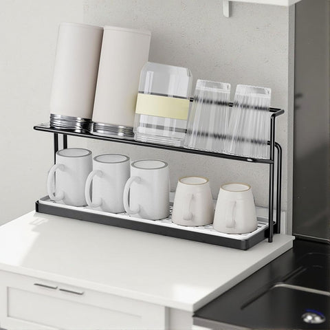 Earssa escurridor de botellas dos niveles negro para organización de cocinas modernas.