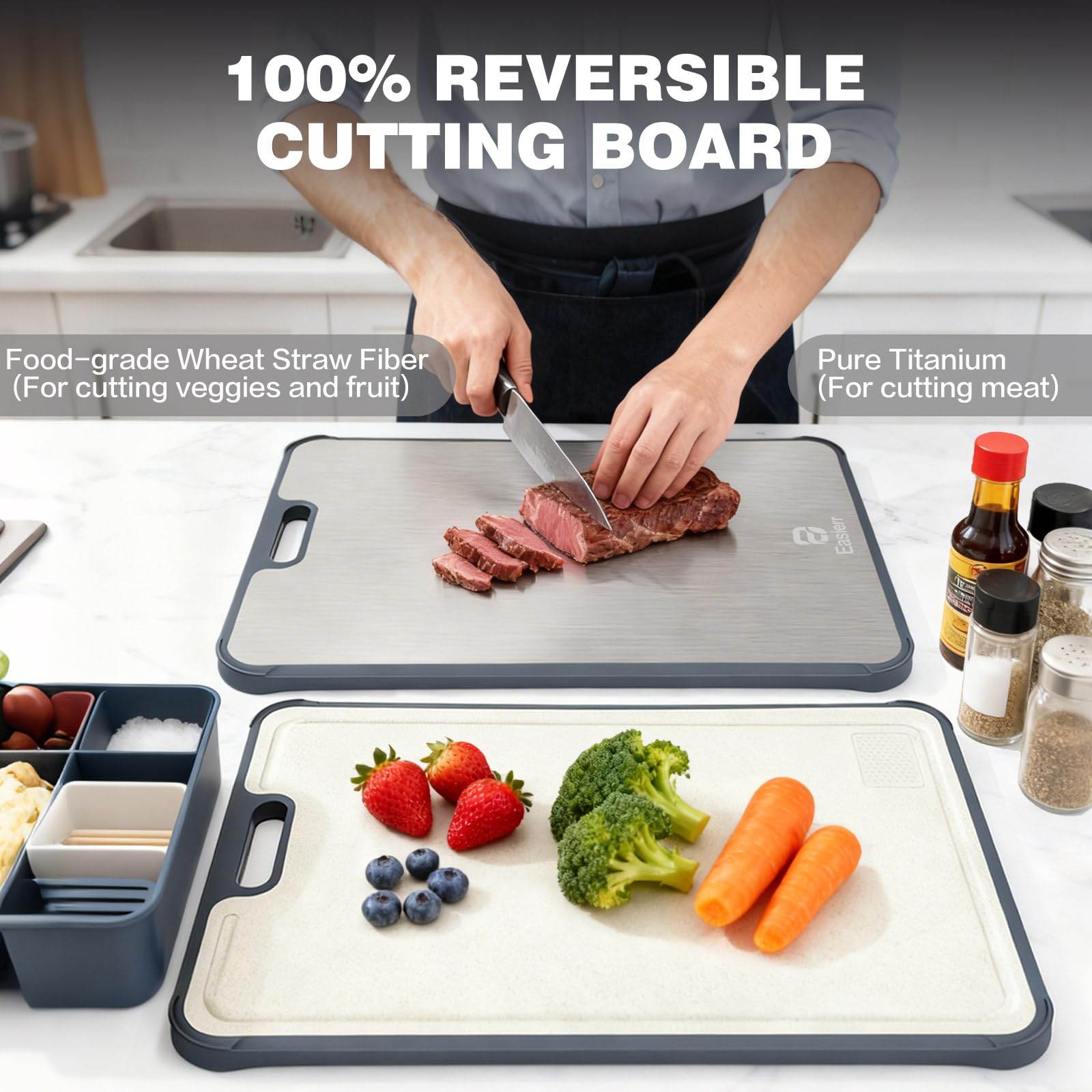 Tabla Easierr Titanio 17x12, doble cara, perfecta para carne y verduras