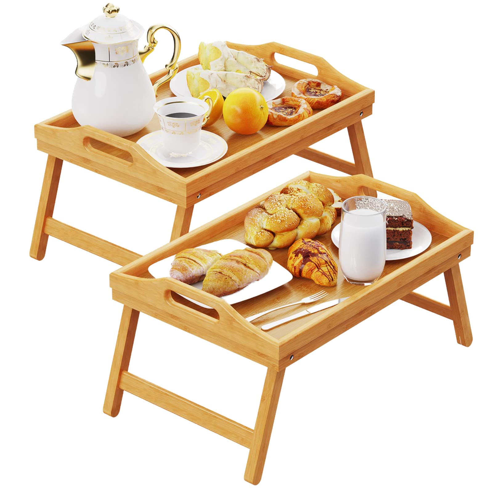 Bandeja Easoger para desayuno en cama, plegable y práctica para dos personas.