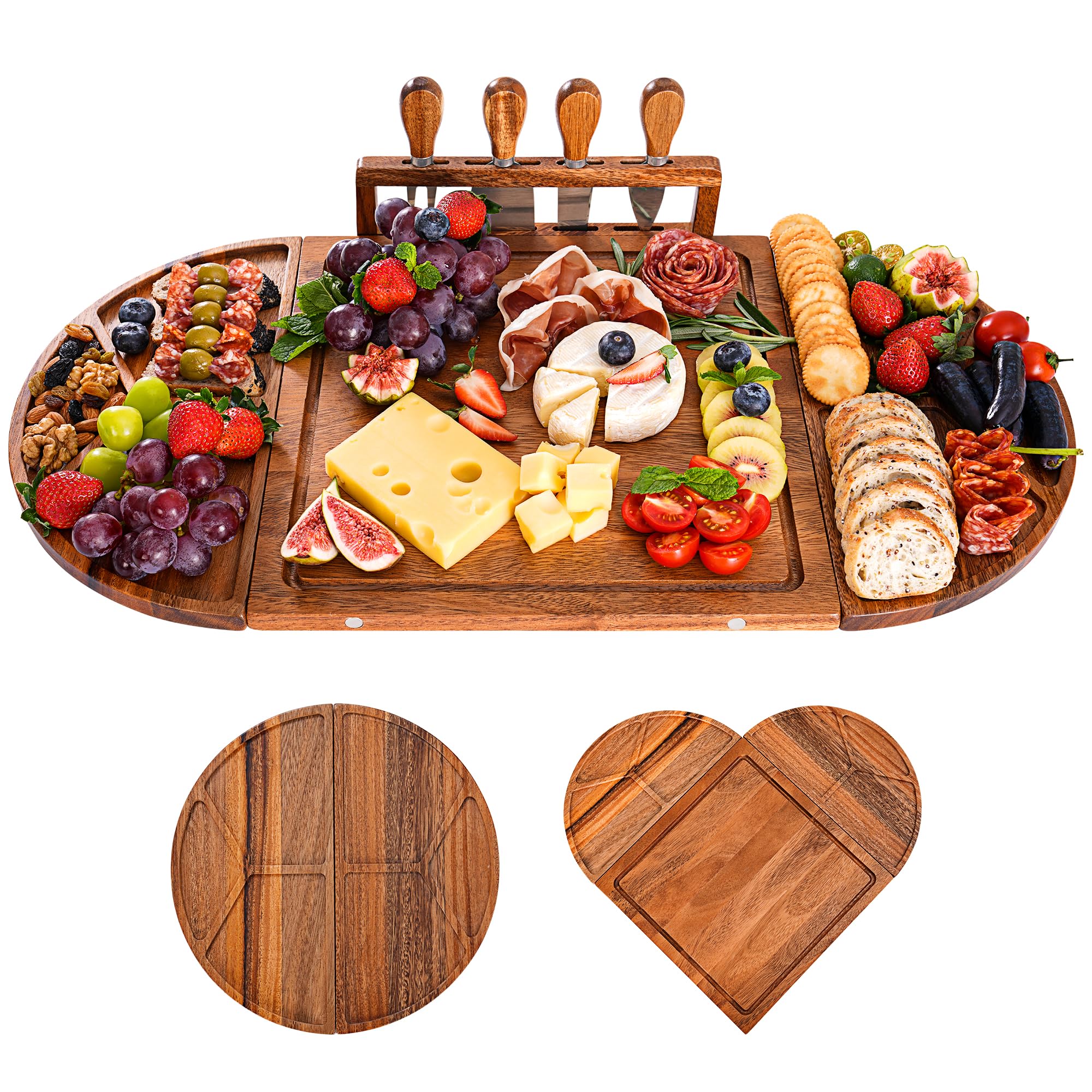 Easoger tablero charcutería grande con cuatro cuchillos para reuniones
