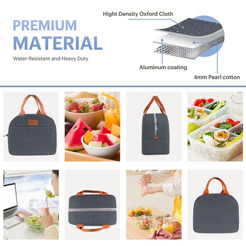 EASYFUN bolsa de almuerzo navy, asa resistente para llevar con comodidad.