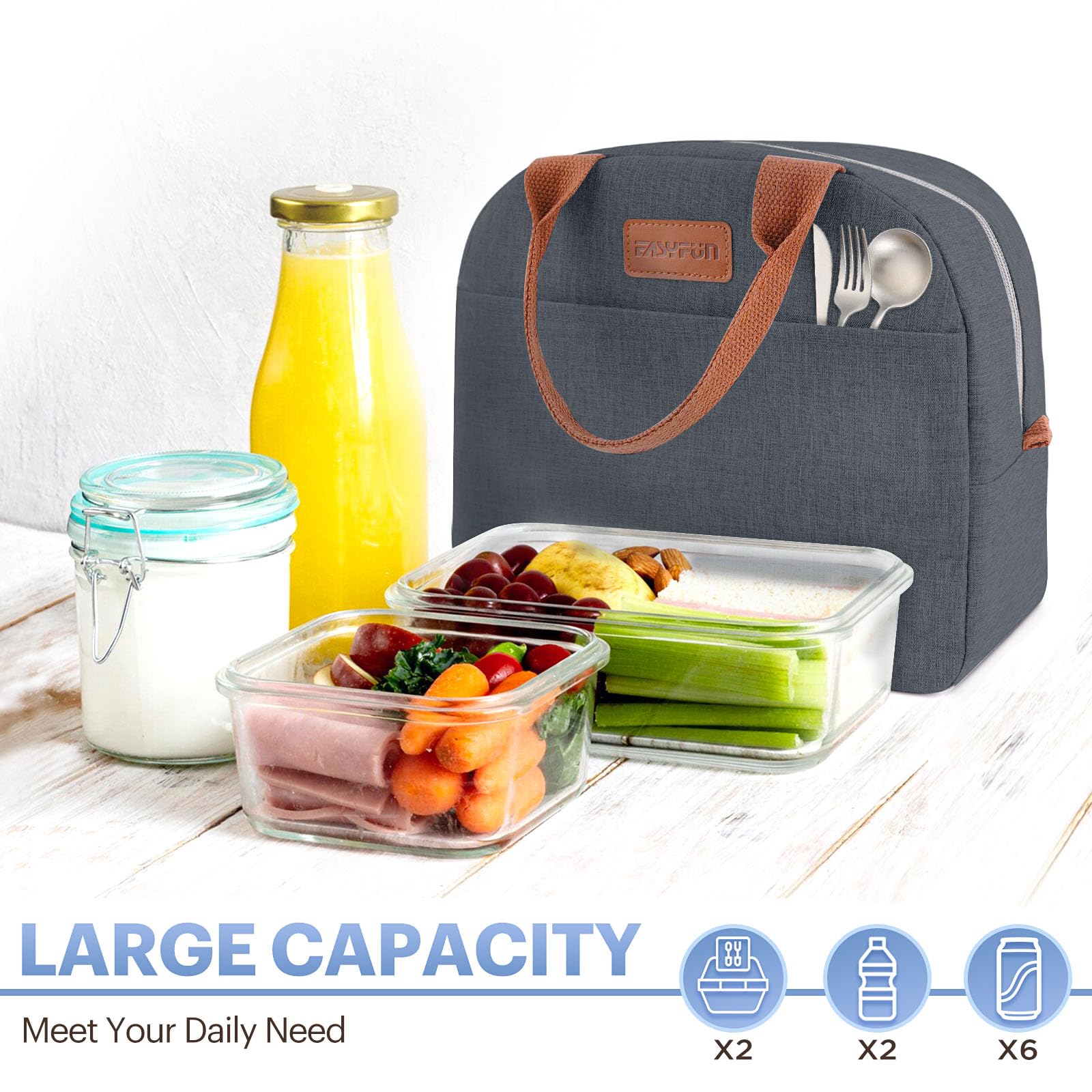 EASYFUN bolsa de almuerzo navy, interior espacioso para loncheras y bebidas.