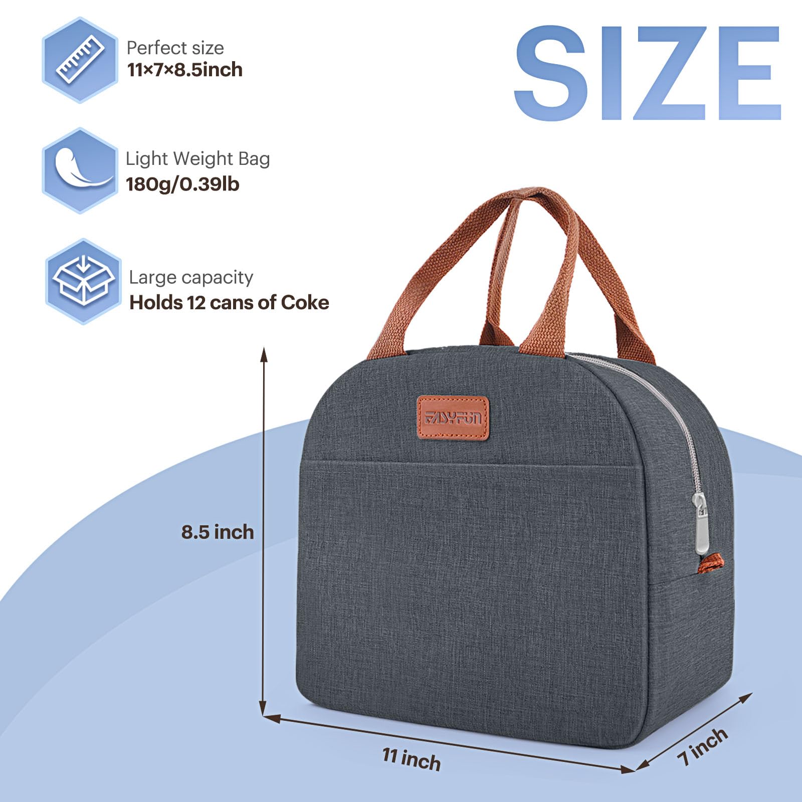 EASYFUN bolsa de almuerzo navy, tapa abierta, conserva la comida caliente o fría.