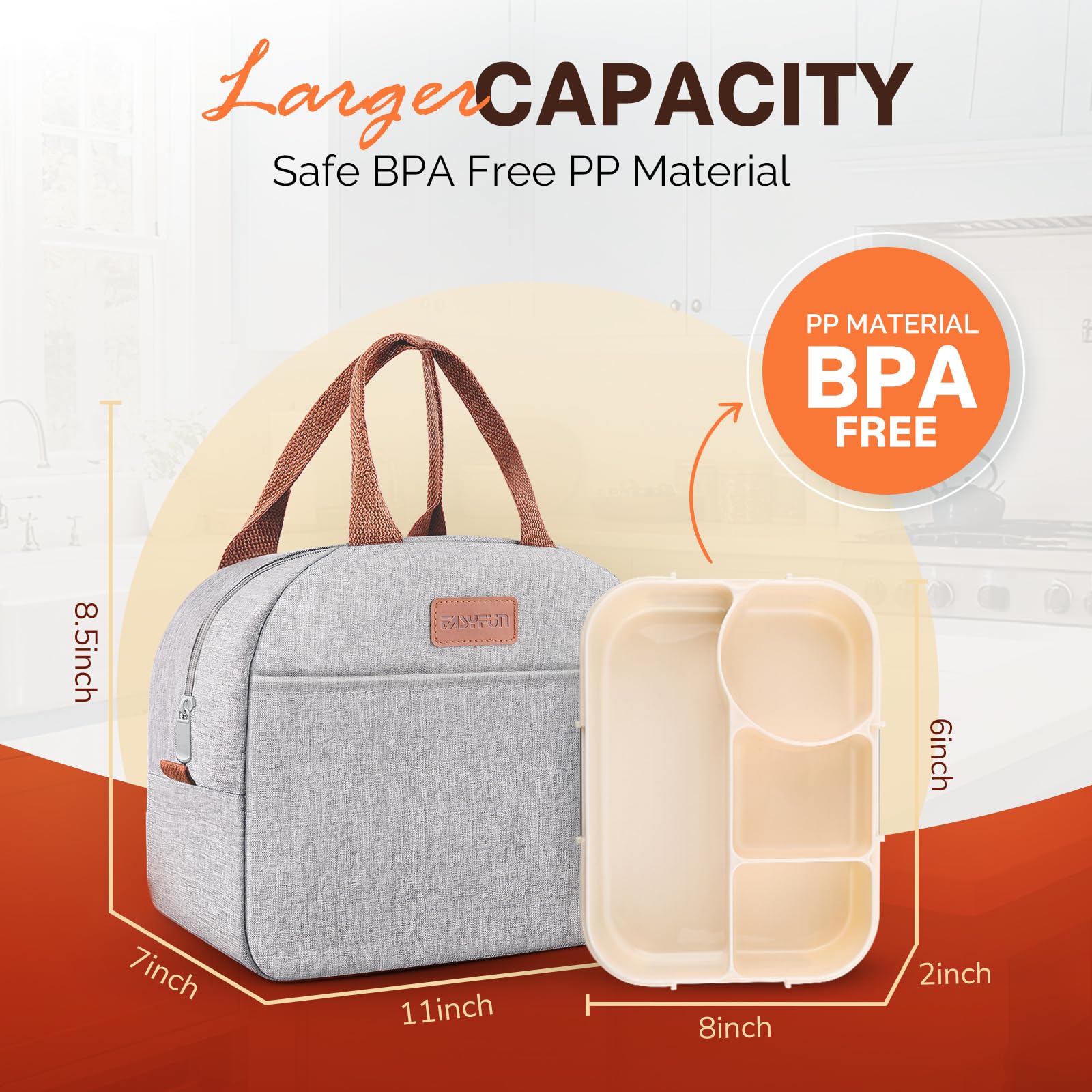 EASYFUN bolsa de almuerzo aislada para mantener la comida fría o caliente durante el día.