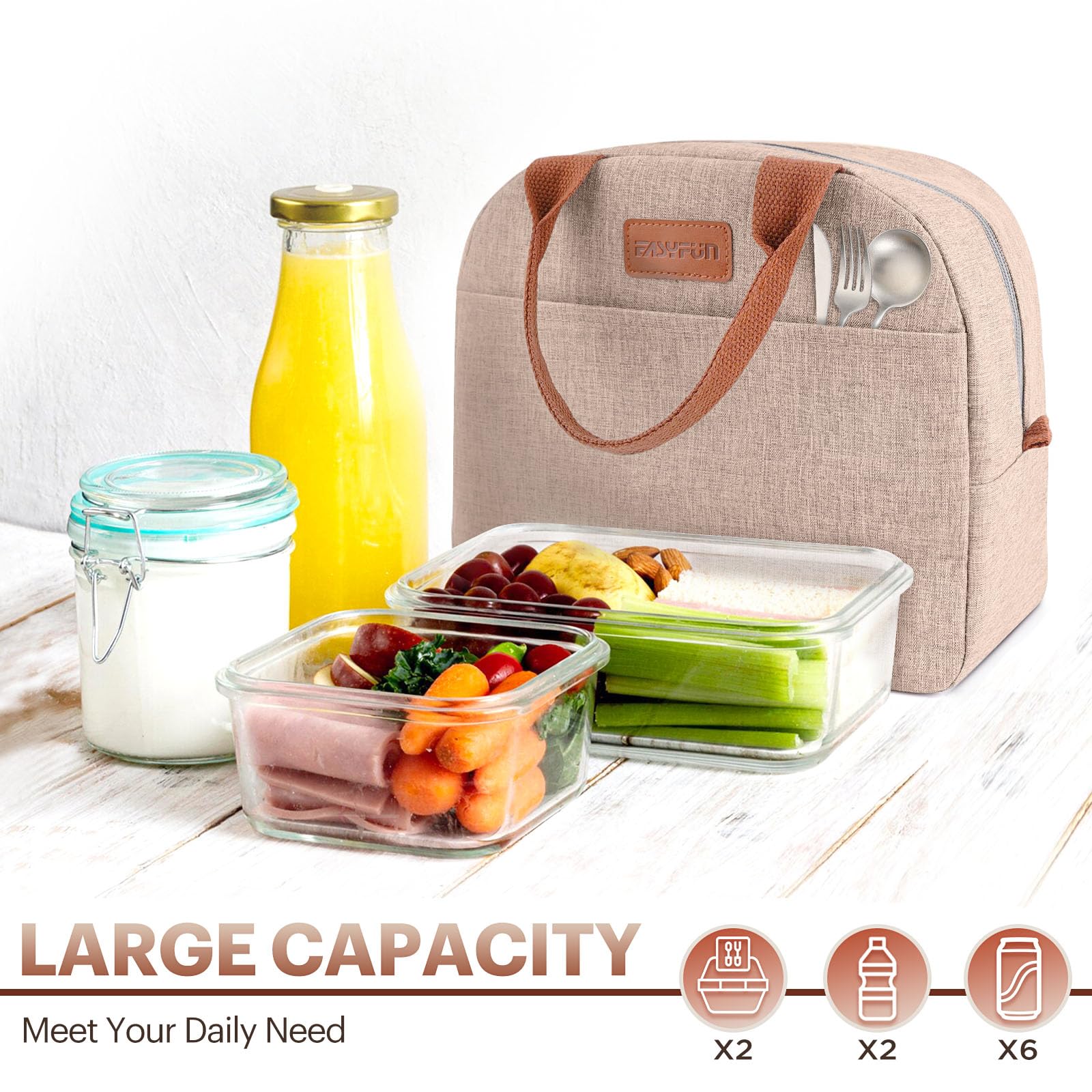 EASYFUN bolsa de almuerzo con capa aislante para conservar frío o caliente