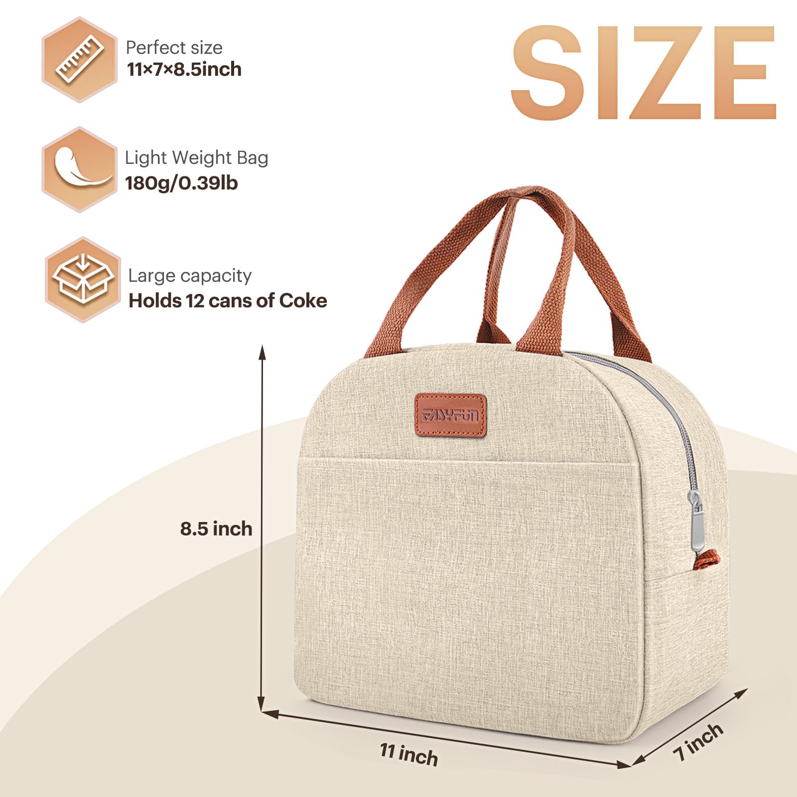 EASYFUN bolsa de almuerzo con espacio amplio para comida