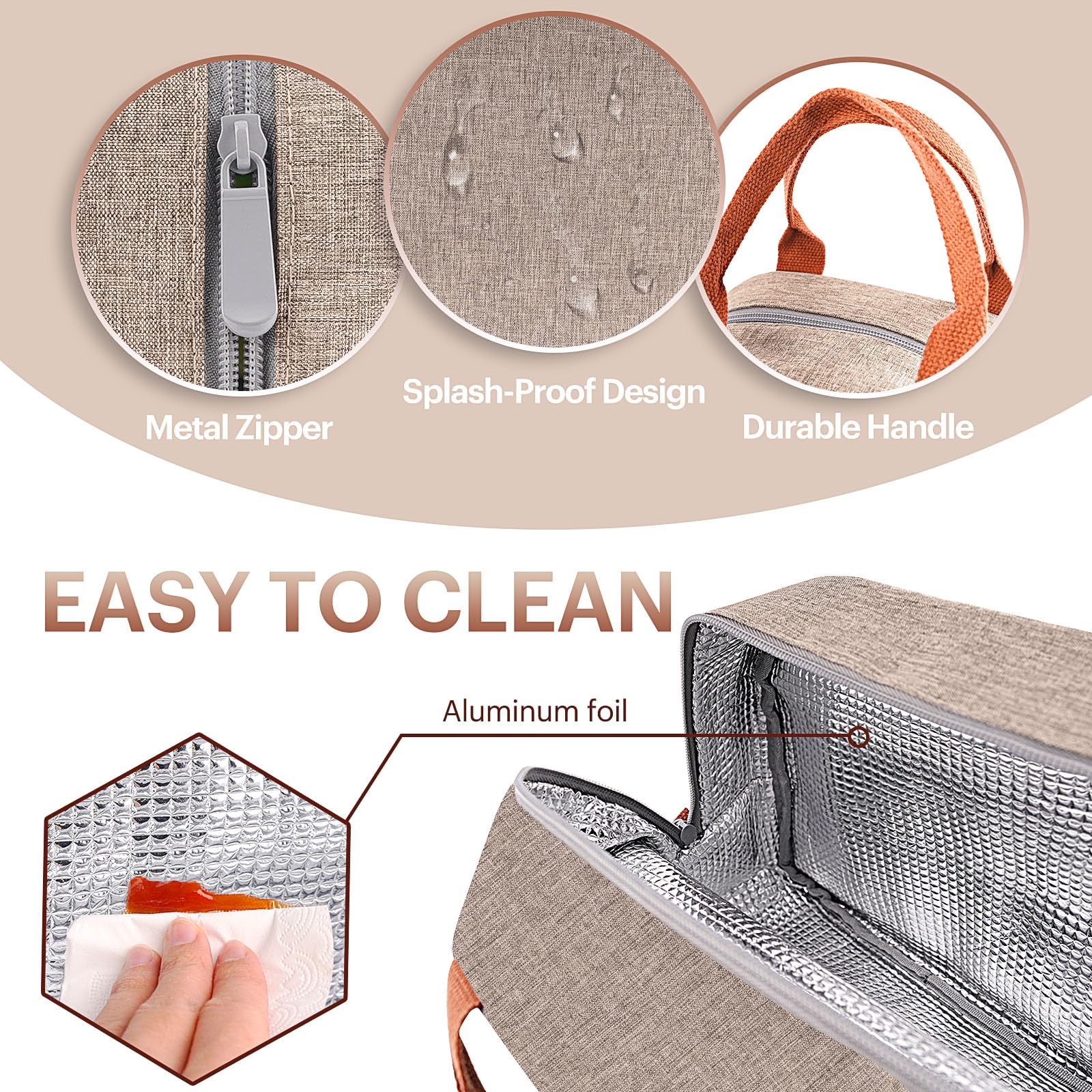 EASYFUN bolsa de almuerzo con revestimiento de aluminio fácil de limpiar y sin olores