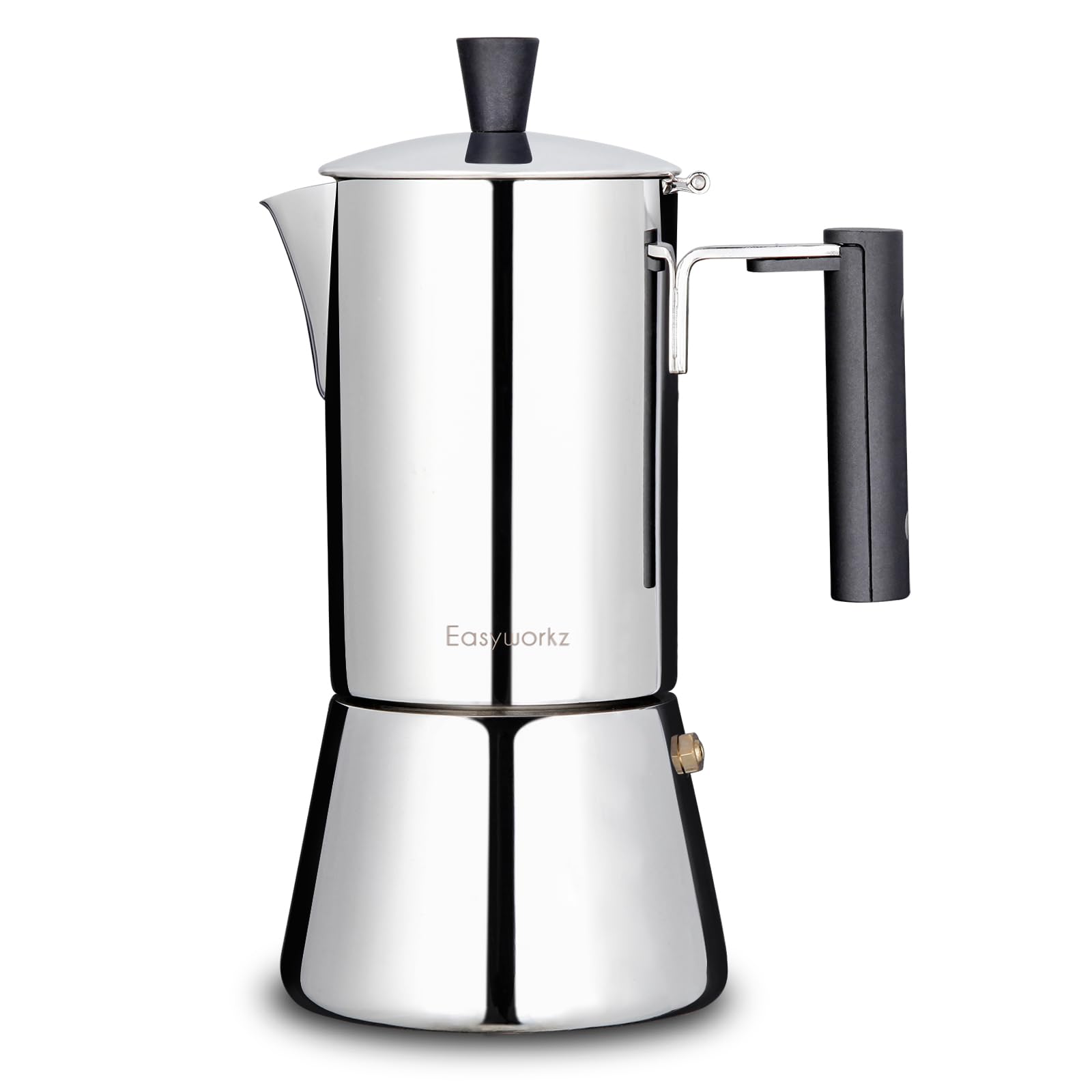 Easyworkz Pedro cafetera moka frontal, diseño elegante para un café intenso en casa.