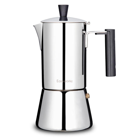 Easyworkz Pedro cafetera moka frontal, diseño elegante para un café intenso en casa.