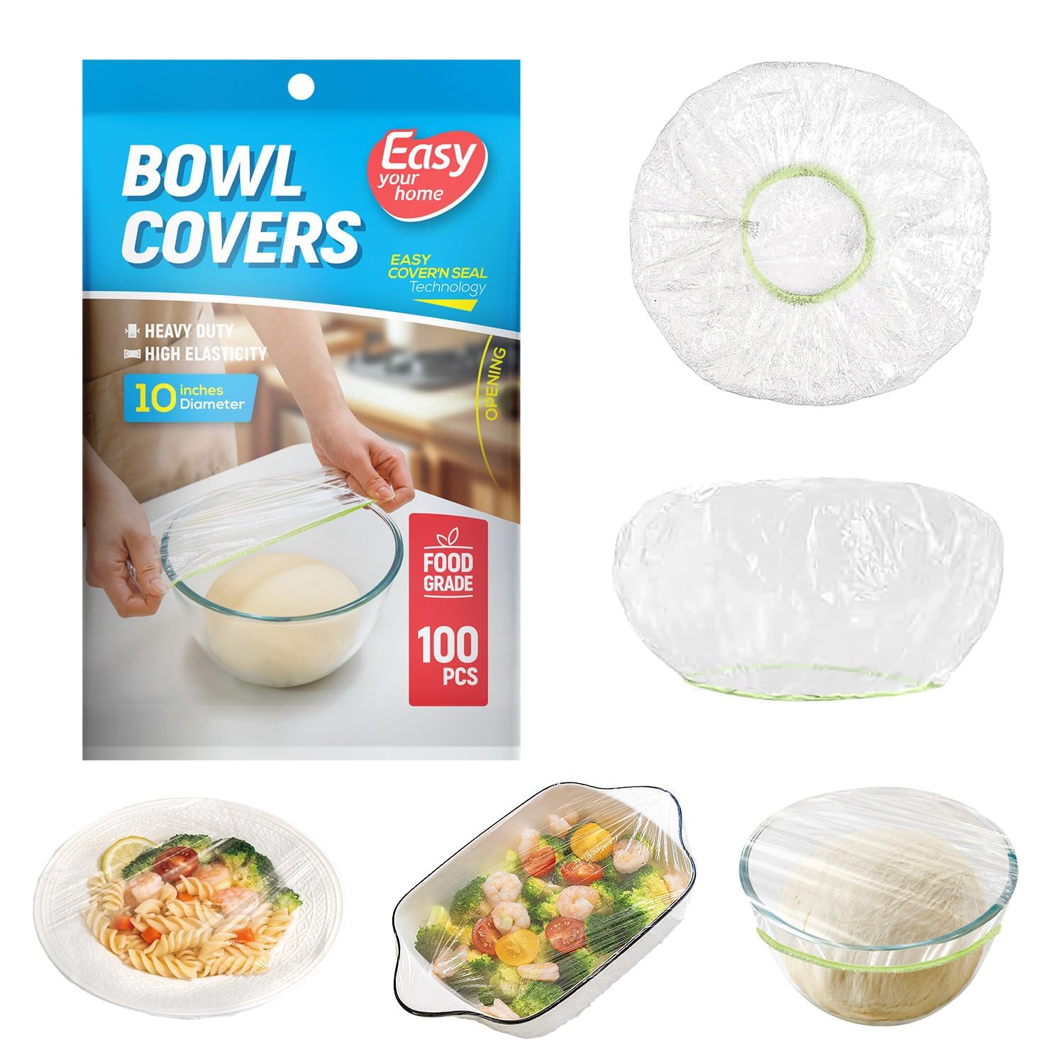 Cubierta elástica EASYYOURHOME para tazones de 10 pulgadas mantiene la comida fresca.