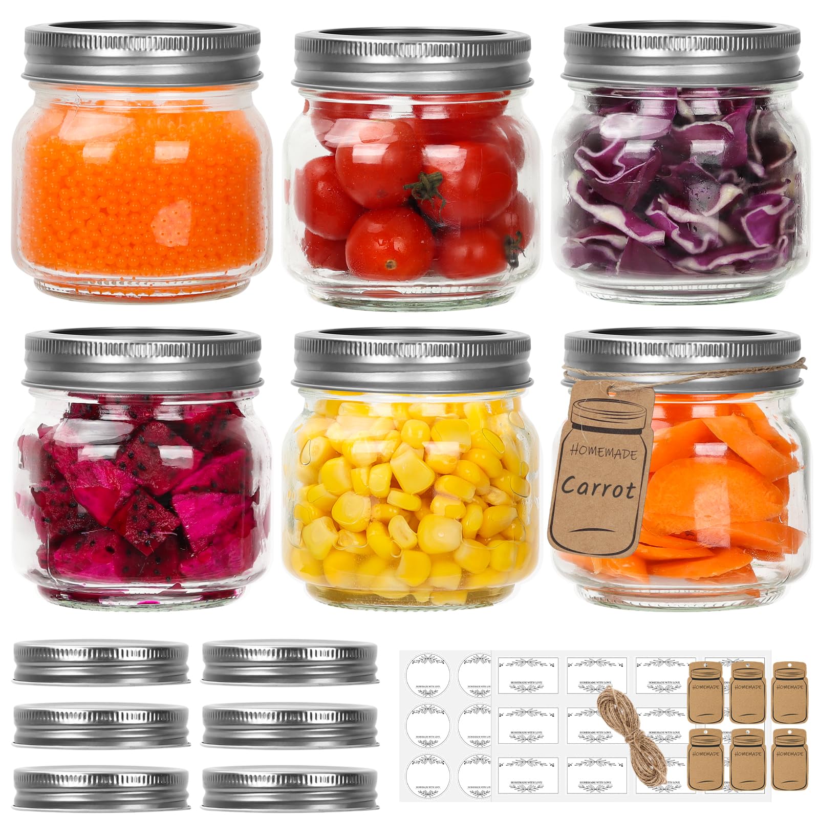 Tarro Mason Eathtek 240 ml con tapas regulares, ideal para conservas caseras.