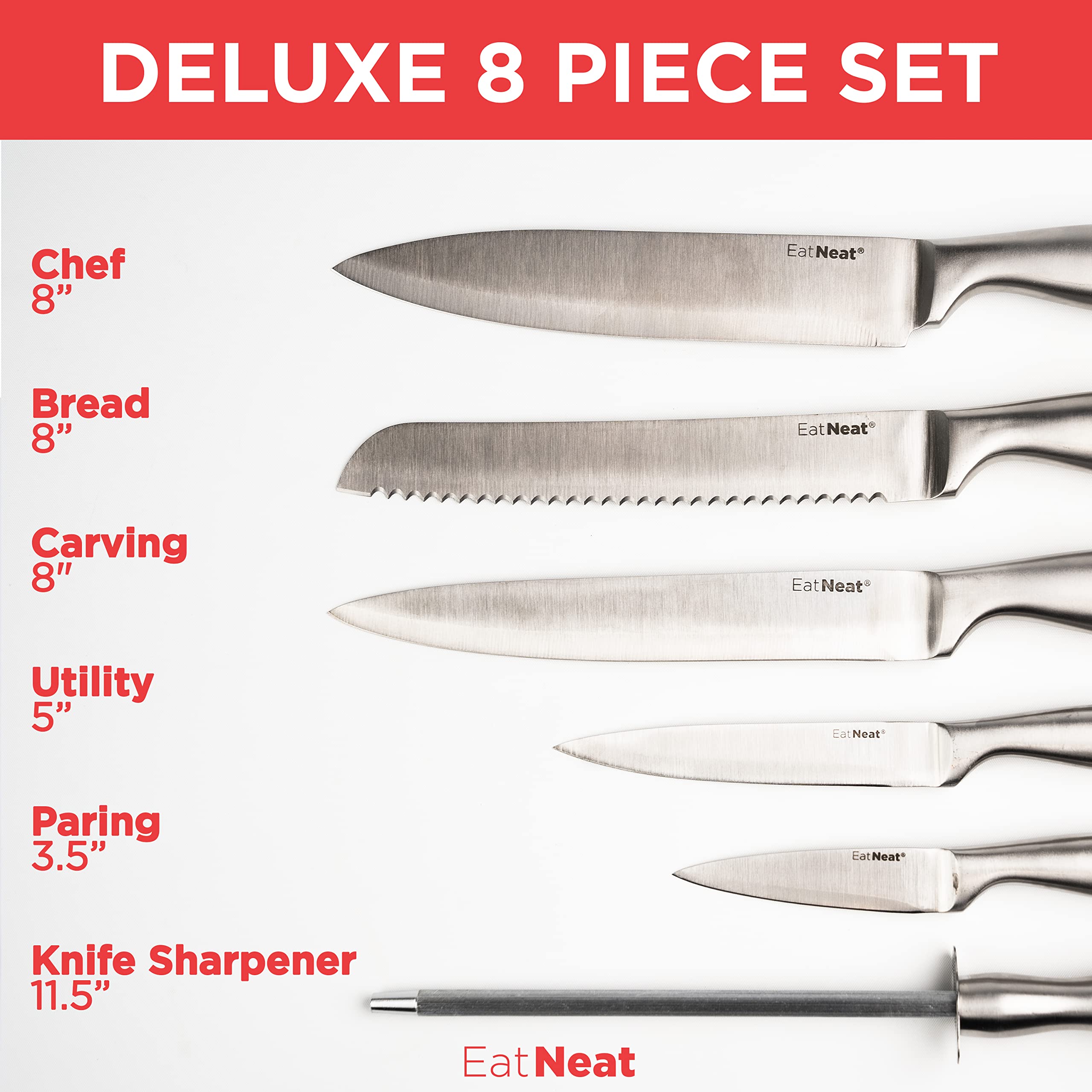 EatNeat cuchillo para rebanar, cortes uniformes para carnes y fiambres.