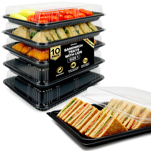 ebake bandejas catering con tapa, presentación atractiva y transporte seguro.