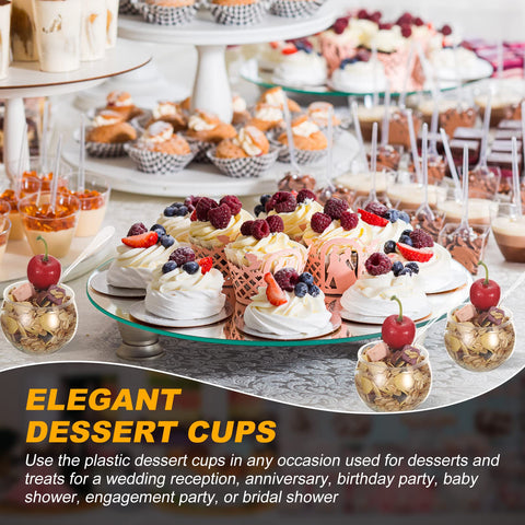 Mesa de postres elegante con copas EBOOT de dos onzas.