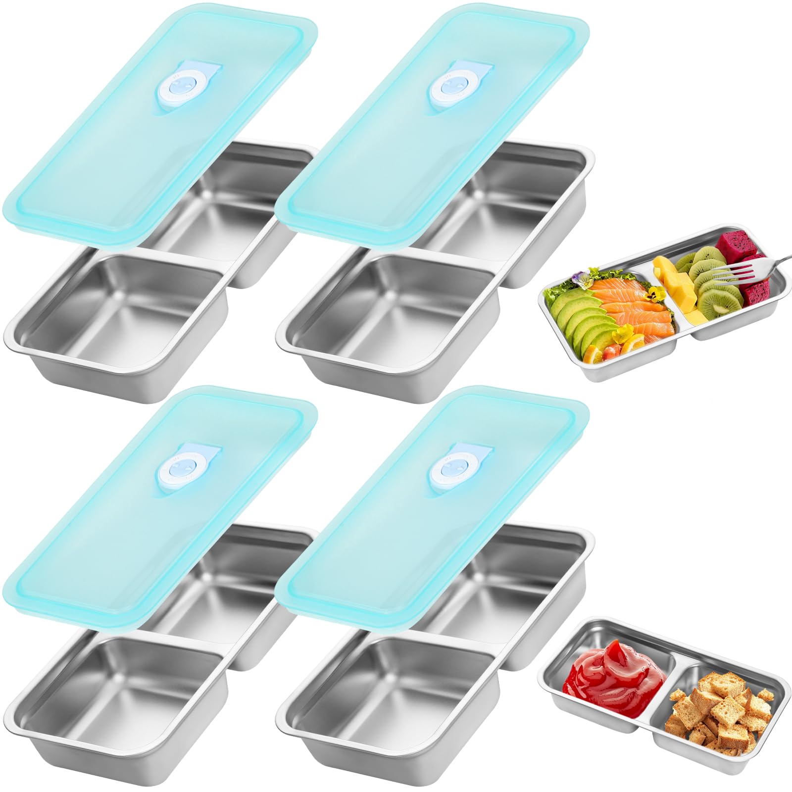 Ebukur contenedores snack acero inoxidable con doble compartimento para sabores separados.
