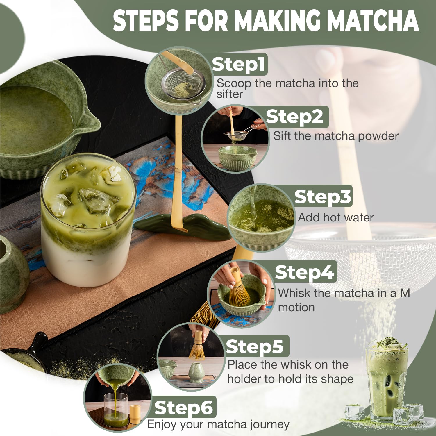 Eccospherely tamiz para matcha garantiza una preparación suave.