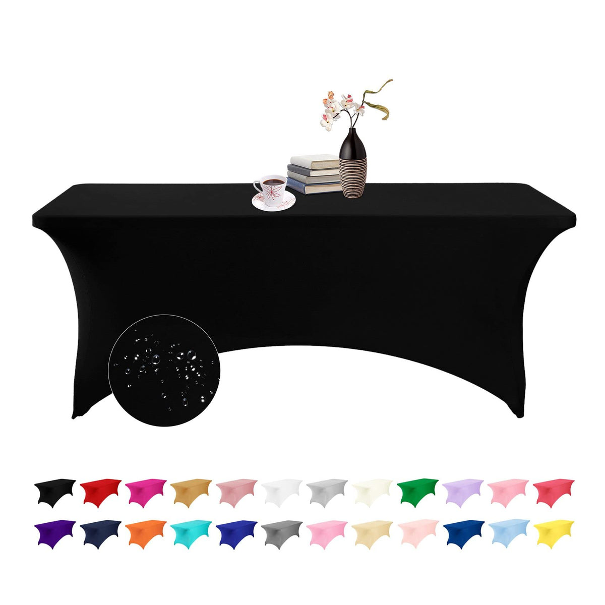 eccwai cubierta de mesa spandex impermeable 6ft negro protege contra manchas