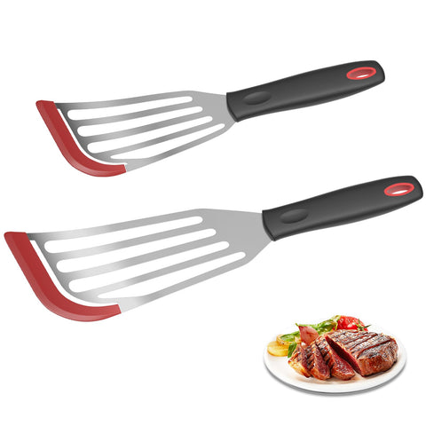 Espátulas dobles Ecerangus para pescado con borde de silicona, volteos suaves.