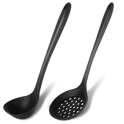 Cucharas de sopa de silicona Ecerangus, juego de dos para cocinar sin rayar ollas