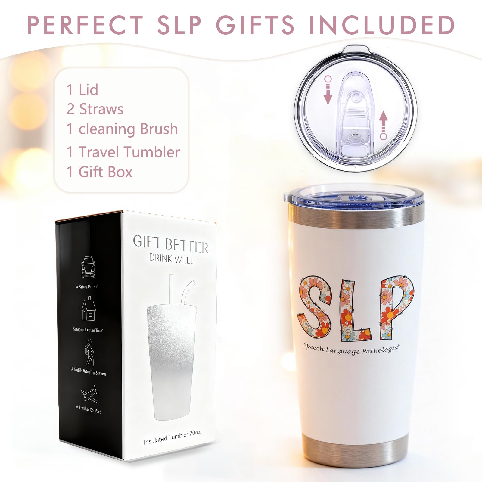 EchoMaven SLP Tumbler impresión UV floral, resistente al uso diario.