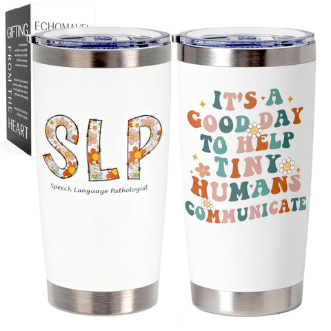 EchoMaven SLP Tumbler con flor frontal, ideal para reconocer tu labor en la clínica.