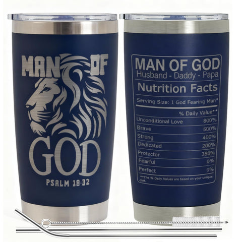 EchoMaven vaso térmico cristiano para papá con león y Salmo 18:32, ideal para la fe diaria