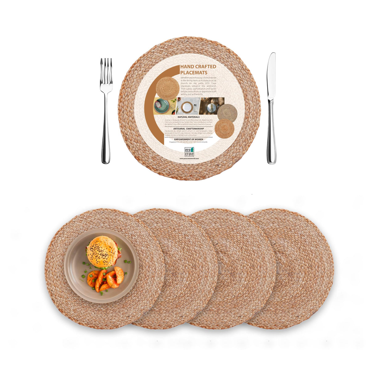 Eco Crave salvamantel yute redondo de 13p, protegió la mesa durante la cena