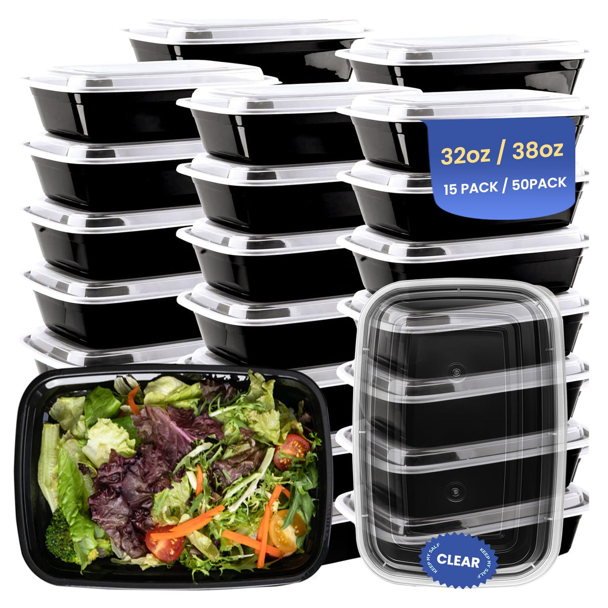 Eco Maicoco: contenedores 38oz apilables con tapas, ideales para porciones.