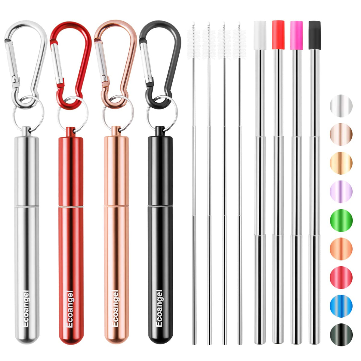 Pajitas Ecoangel plegables de acero inoxidable con estuche de aluminio para viajes ecológicos