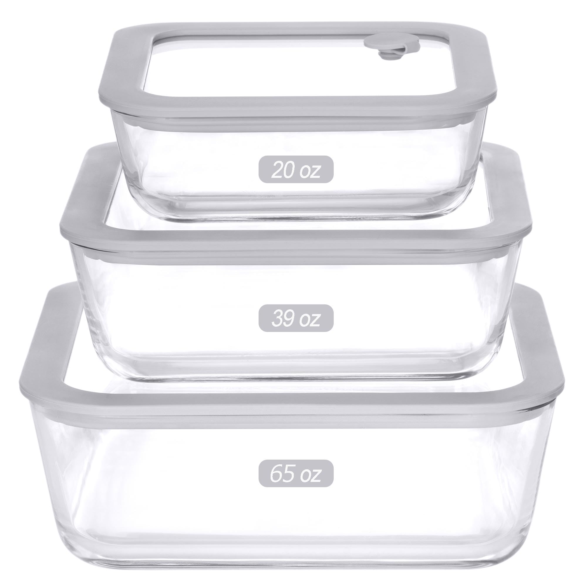 EcoEvo contenedor vidrio cuadrado 65oz con tapa de vidrio para porciones grandes.