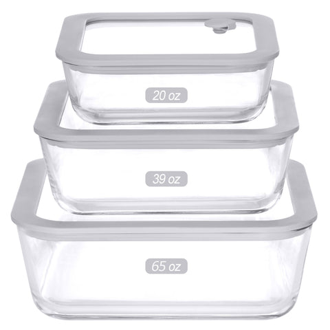 EcoEvo contenedor vidrio cuadrado 65oz con tapa de vidrio para porciones grandes.