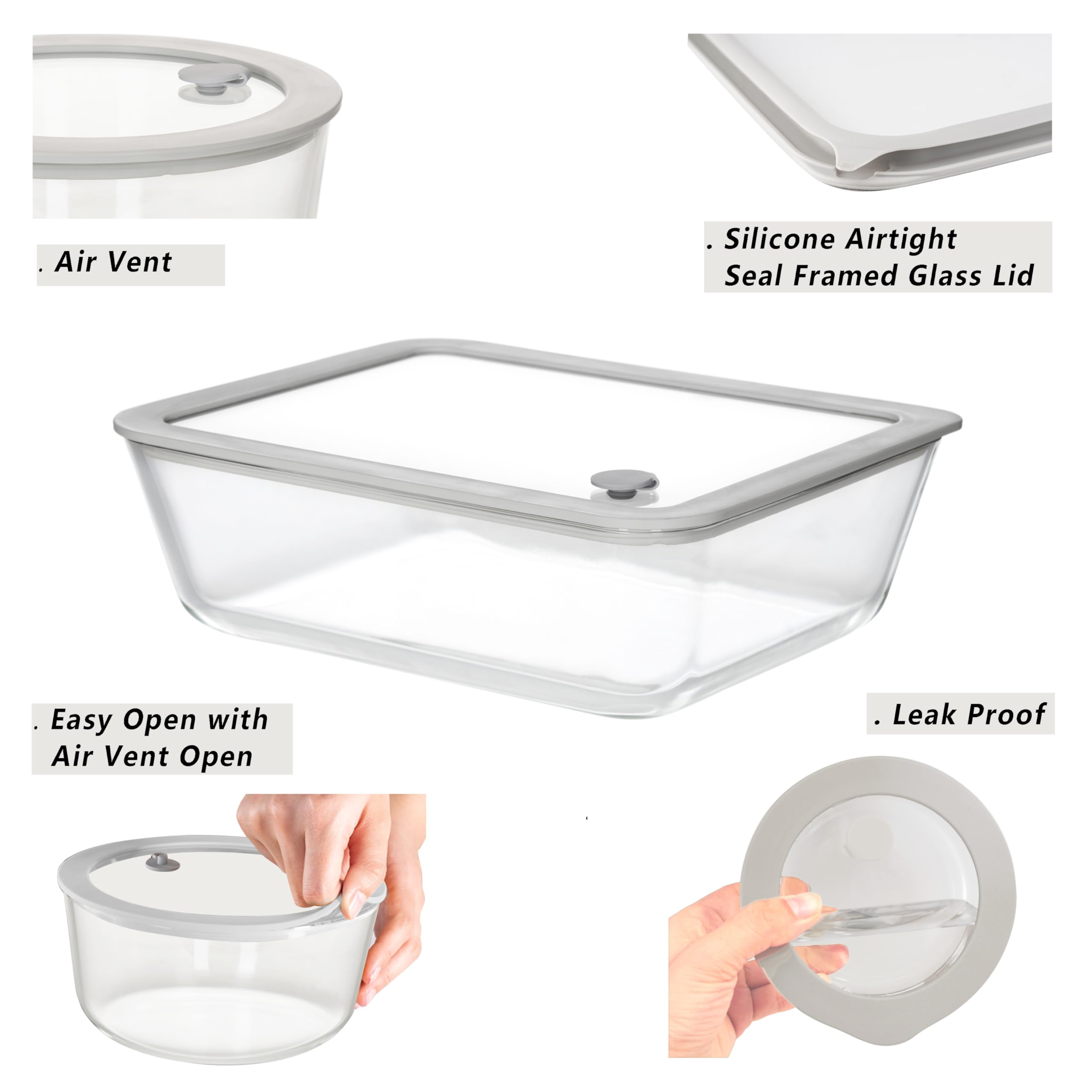 EcoEvo contenedores de vidrio cuadrados con tapa silicona, ideales para sobras