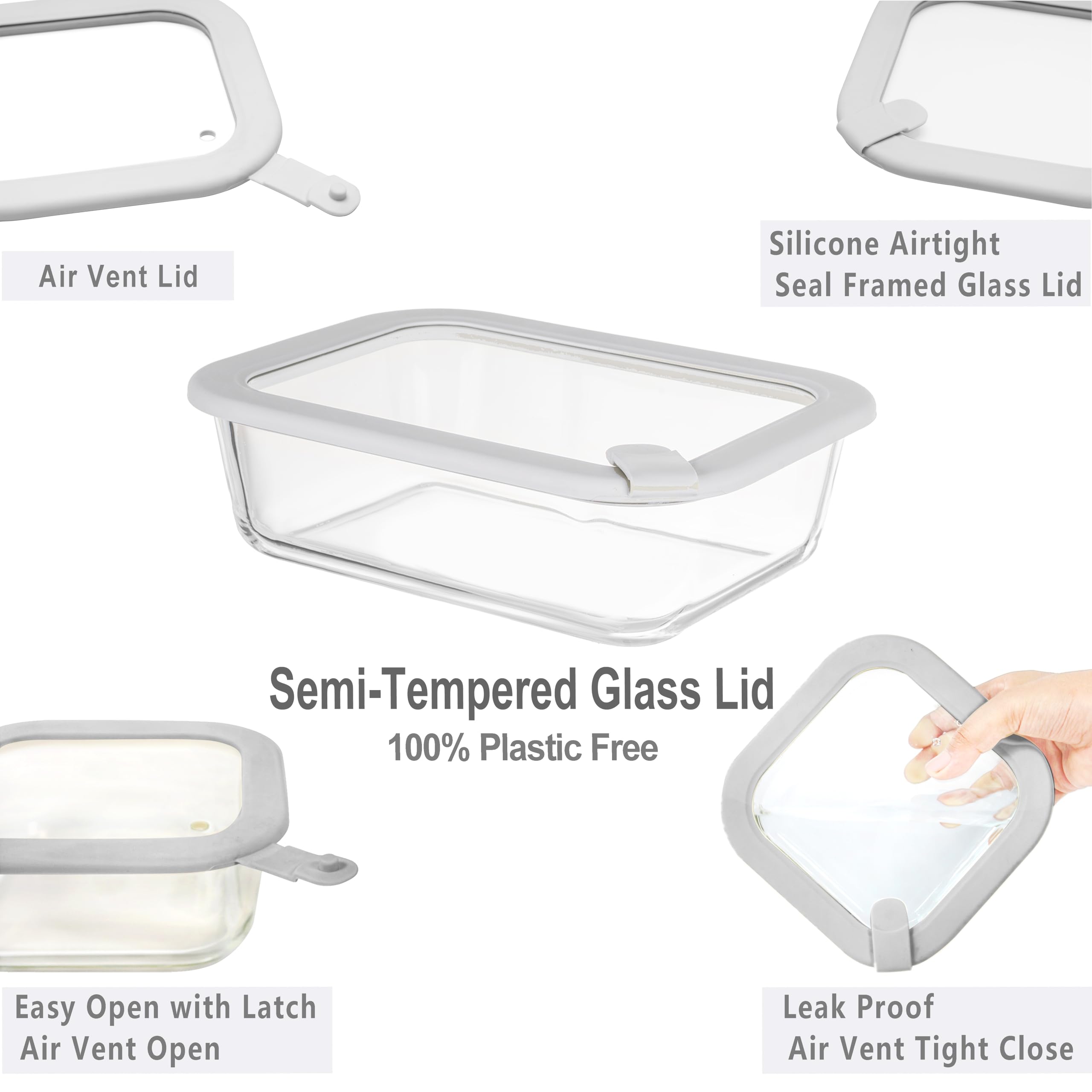 EcoEvo envases de vidrio con tapa de silicona cuadrado 17 oz, vista clara para ver contenido