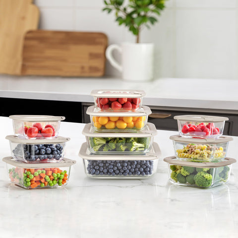 EcoEvo envases de vidrio con tapa de silicona rectangular 12 oz, porciones diarias listas para llevar