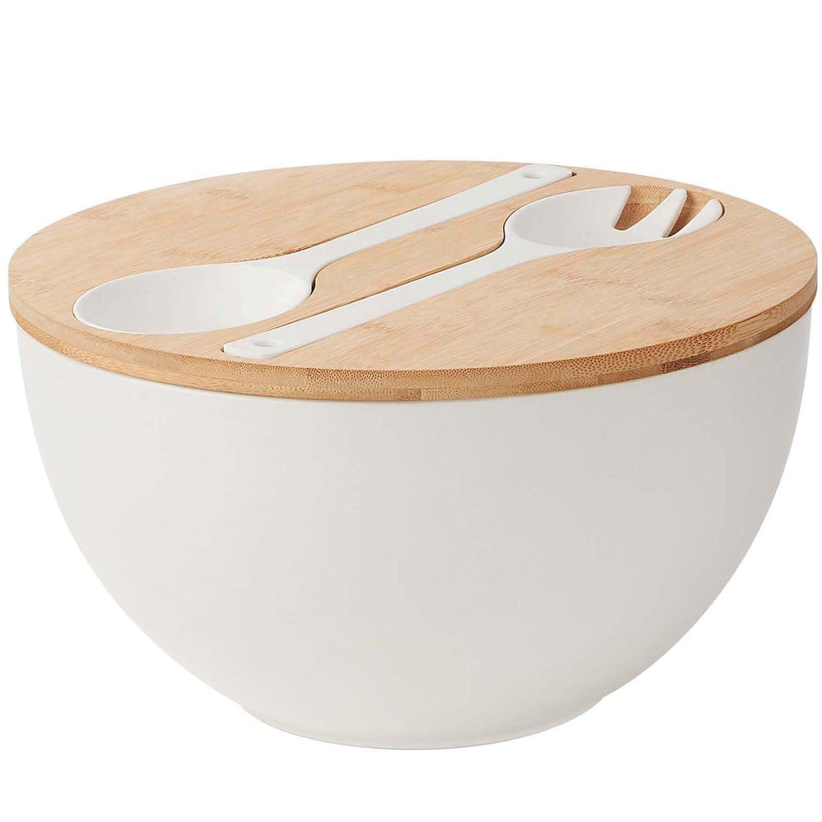 Ensaladera ECOHAGOU extralarga con tapa y utensilios para servir ensaladas grandes.