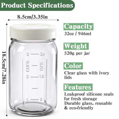 EcoHLL pack de 4 jarras 32oz para comidas preparadas