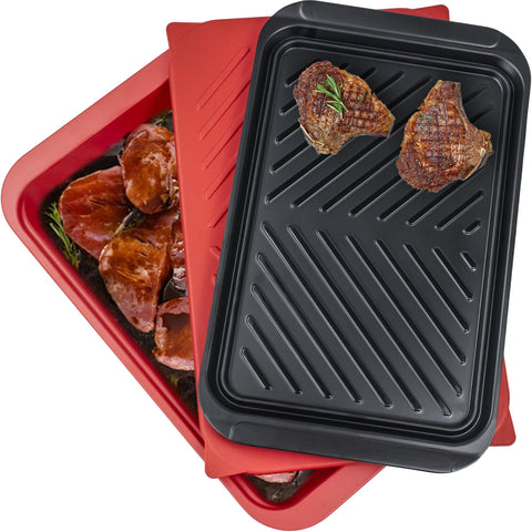 Bandeja ECOIOU roja con tapa para marinar y transportar carne