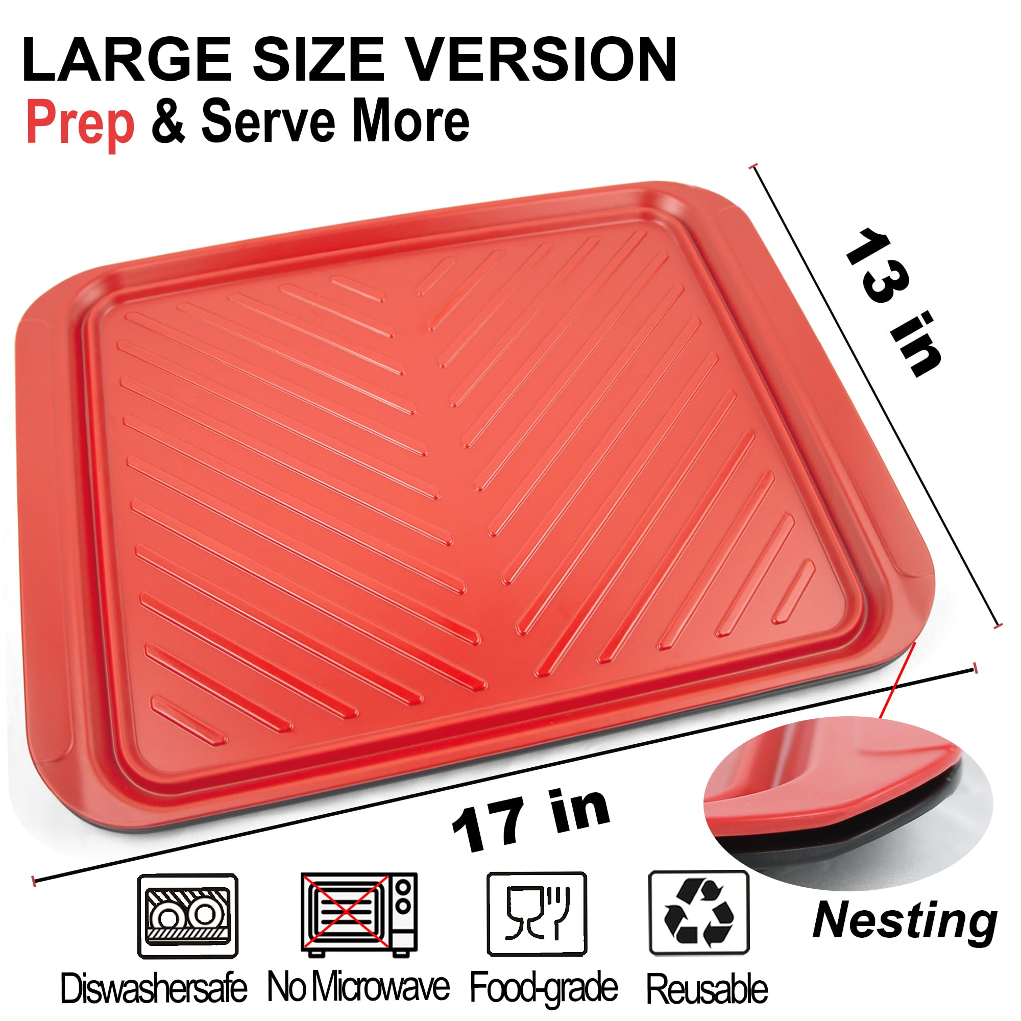 Bandeja roja ECOIOU para preparación, facilita trasladar ingredientes crudos con higiene.